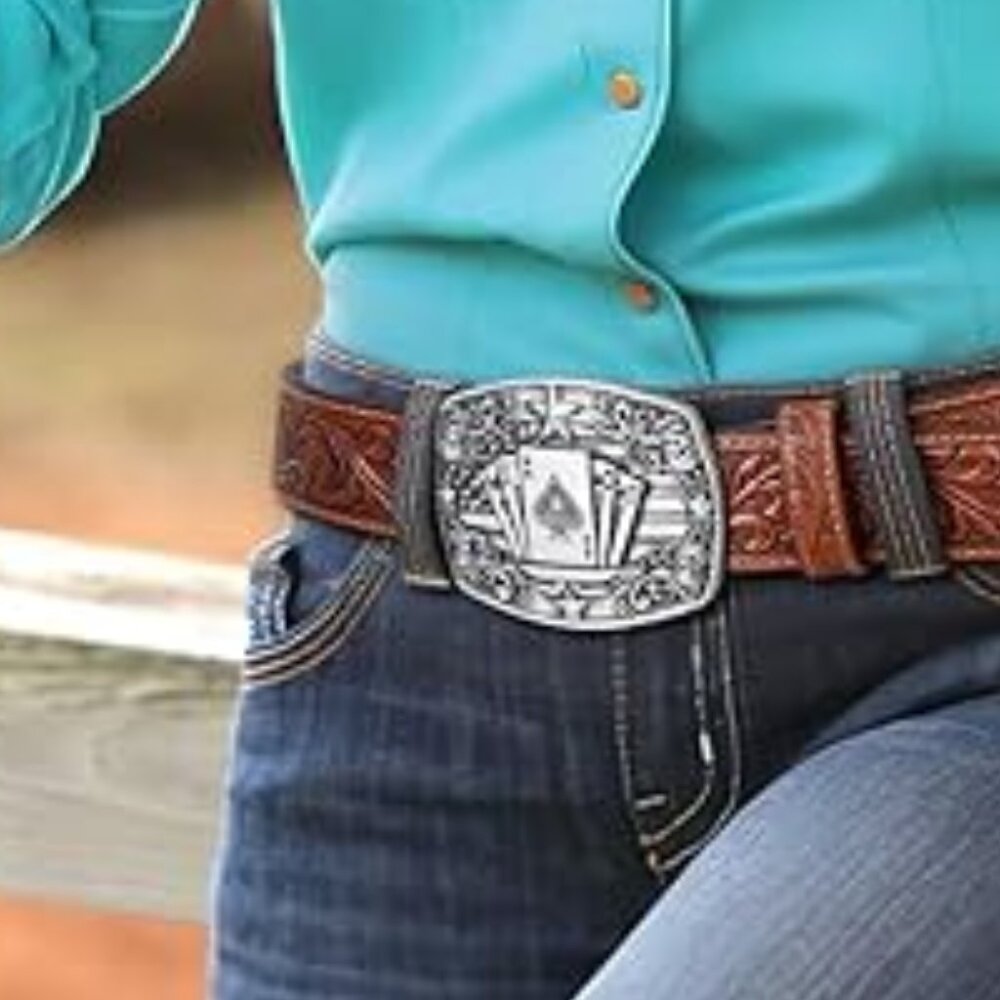 Poker Belt Buckle Big Silver Buckle Texas Rodeo Women's‎ Men's